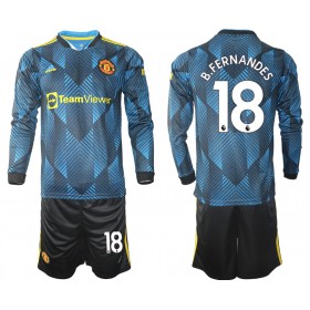 Koszulka Manchester United Bruno Fernandes 18 Dziecięcy Trzeci Koszulki Piłkarskie 2021-2022 Długi Rękaw